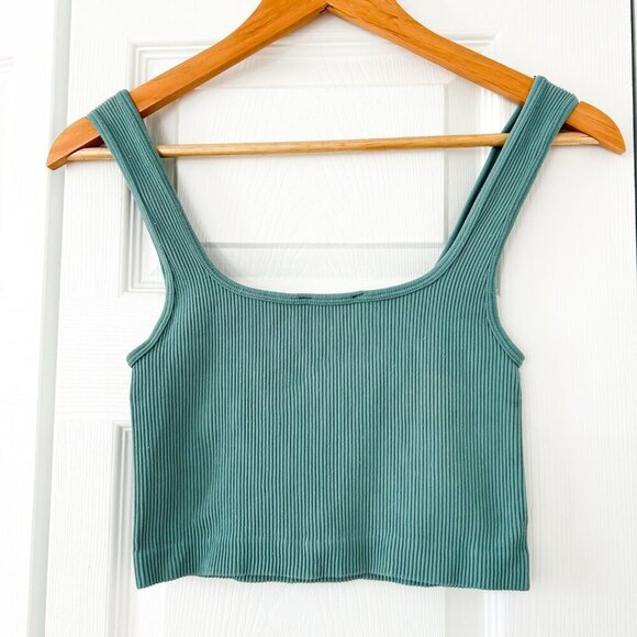 Zara Ribbed Knit Square Neck Crop Tank Top Sage Green/Blue Women’s Size M/L - Picture 4 of 4